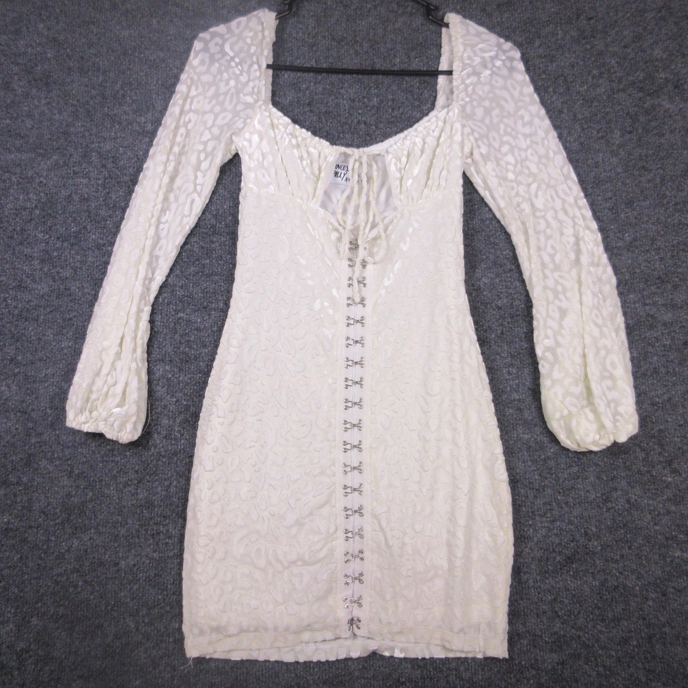 Princess Polly Dress Womens 2 White Velvet Animal Print Hook Eye Bodycon Mini - Picture 1 of 11